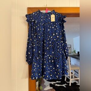 JODIFL Blue and Black Patterned Long Sleeve Dress
